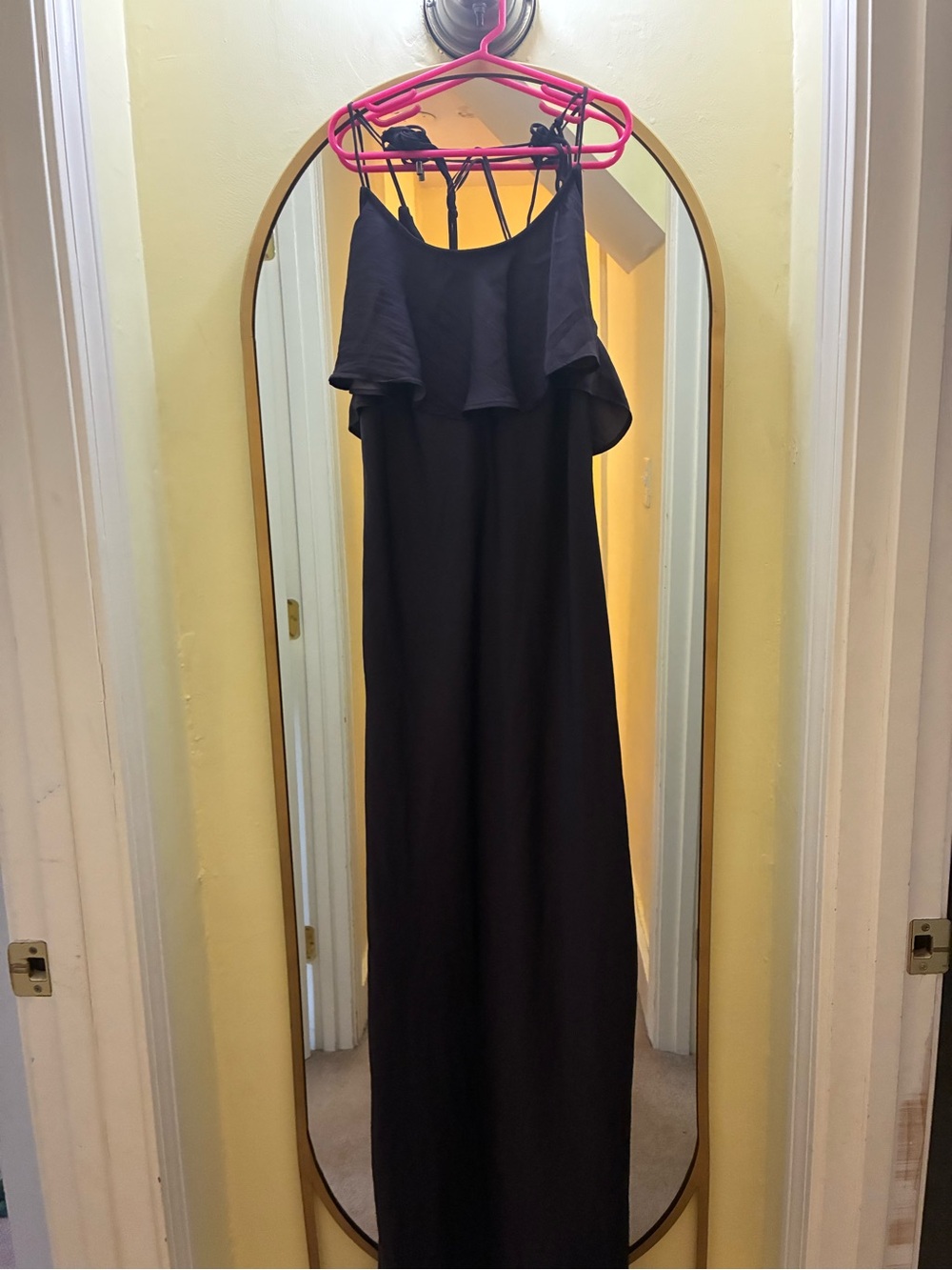 Black Off-the-Shoulder Maxi Dress with Ruffle Overlay